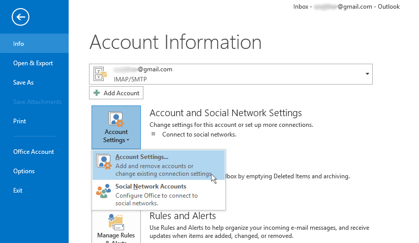 outlook account settings